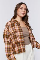 Women's Plaid Drop-Sleeve Shirt in Turkish Coffee/Pink, 0X