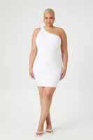 Women's One-Shoulder Mini Dress in White, 3X