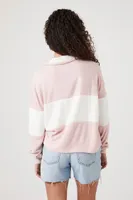 Women's Striped Half-Zip Pullover in Pink/White Large