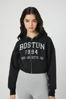 Women's Fleece Boston Zip-Up Hoodie in Black Small