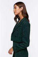 Women's Houndstooth Double-Breasted Blazer in Hunter Green/Black Large