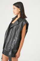 Women's Faux Leather Moto Vest Black