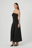 Women's Double-Breasted Strapless Maxi Dress in Black, XS