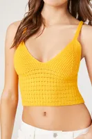 Women's Crochet Sweater-Knit Cropped Cami in Mustard Medium