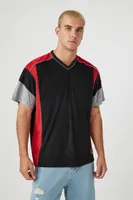 Men Mesh Colorblock V-Neck Top Black,