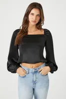 Women's Satin Peasant-Sleeve Crop Top