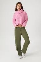 Women's Cropped Turtleneck Sweater in Pink Small