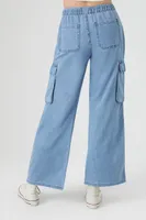 Women's Drawstring Cargo Pants in Medium Denim Large