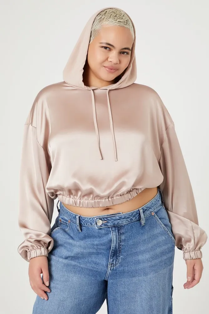 Women's Satin Cropped Hoodie Goat,