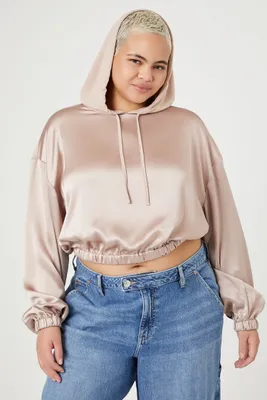 Women's Satin Cropped Hoodie Goat,