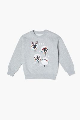 Girls Holiday Sheep Graphic Pullover (Kids) in Grey, 5/6