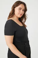 Women's Square-Neck T-Shirt Bodysuit Black,