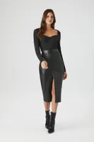 Women's Ribbed Knit Sweetheart Bodysuit in Black Small