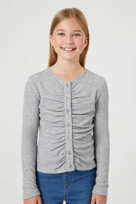 Girls Ruched Rib-Knit Top (Kids) in Heather Grey, 11/12