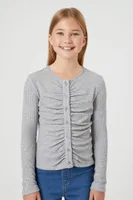 Girls Ruched Rib-Knit Top (Kids) in Heather Grey, 7/8