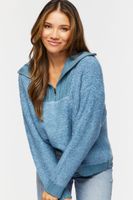 Women's Popcorn Knit Half-Zip Sweater in Colony Blue Medium