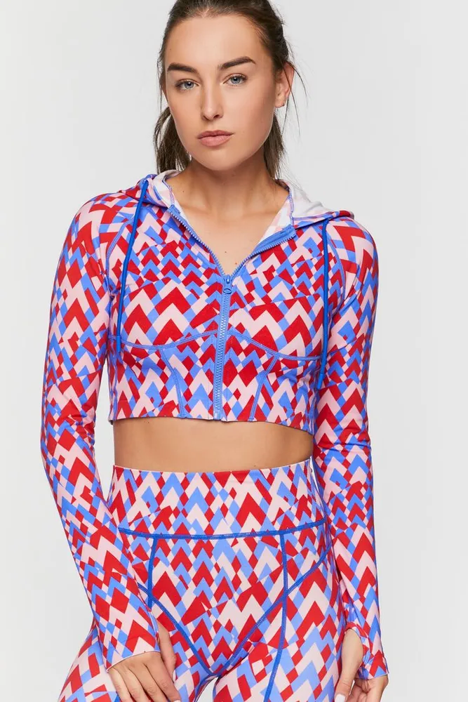 Women's Active Seamless Geo Print Zip-Up Jacket in High Risk Red/Blue Large