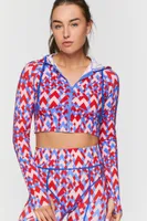 Women's Active Seamless Geo Print Zip-Up Jacket in High Risk Red/Blue Large