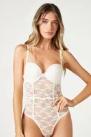 Women's Floral Lace Lingerie Bodysuit in Vanilla, XL