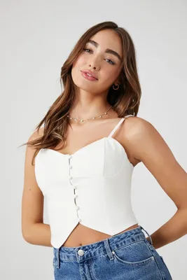 Women's Notched-Hem Cropped Bustier Cami in White Large