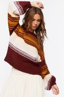 Women's Striped Balloon-Sleeve Sweater in Burgundy Medium