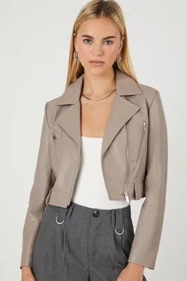 Women's Faux Leather Cropped Moto Jacket in Goat Medium