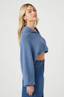 Women's Split-Neck Sweater Crop Top in Stone Blue, XL