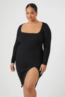 Women's Mini Sweater Dress in Black, 2X