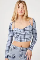 Women's Plaid Cropped Cami & Shrug Set in Blue Large