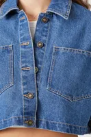 Women's Boxy Cropped Denim Jacket in Medium Denim