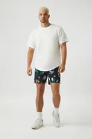 Men Floral Print Swim Trunks in Black Medium