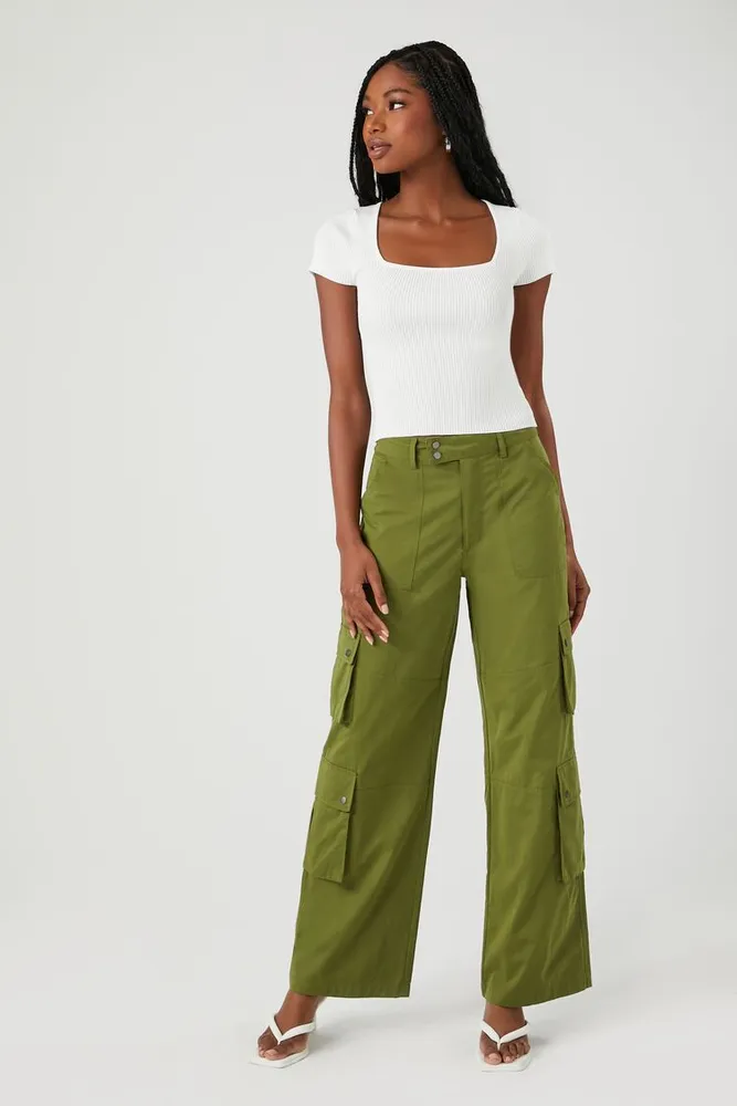 Women's Green Pants, Wide Leg, Cargo & Flare