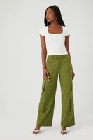 Women's Flare-Leg Cargo Pants in Olive Large