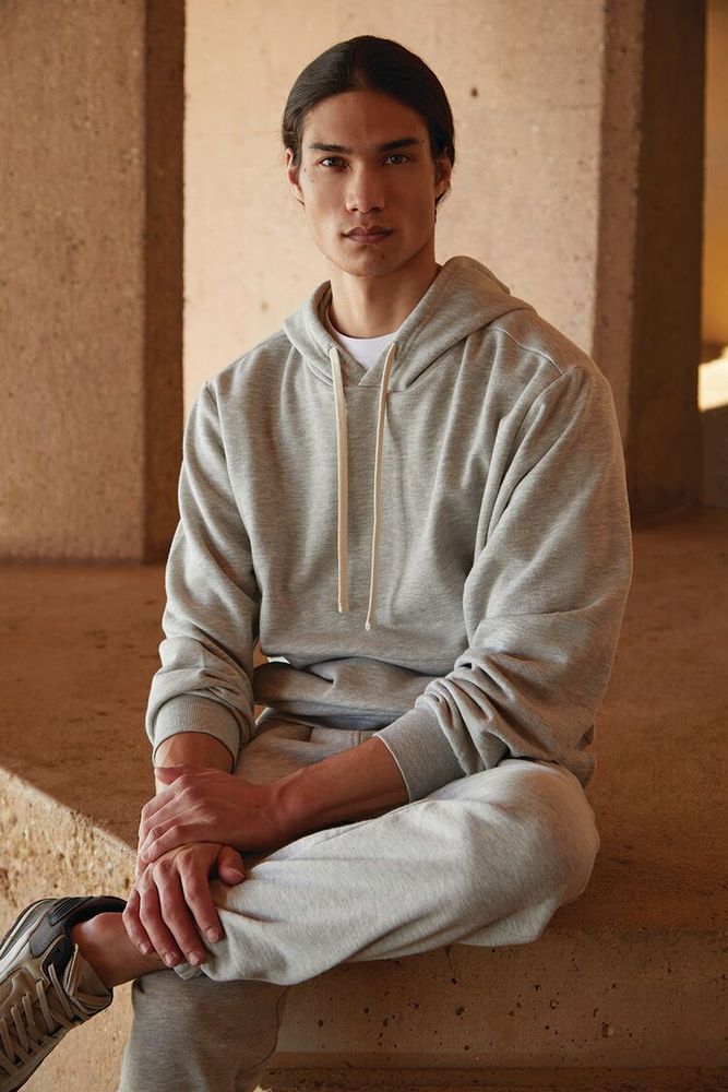 Men Basic Heathered Drawstring Hoodie in Heather Grey Small