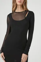 Women's Mesh Combo Cutout Mini Dress in Black Large