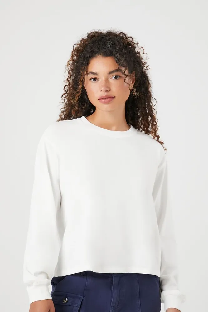 Women's Cotton-Blend Jersey Knit Top in White, XL