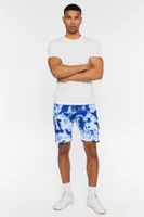 Men Distressed Tie-Dye Denim Shorts White,