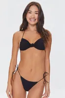 Women's Ribbed String Bikini Bottoms in Black Large