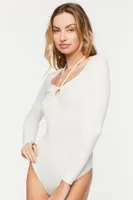 Women's Halter Cutout Long-Sleeve Bodysuit in Ivory Medium