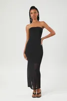 Women's Strapless Mesh Bodycon Maxi Dress in Black Small