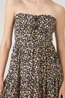 Women's Ditsy Floral Strapless Mini Dress in Black Medium