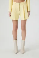 Women's Pleated Trouser Shorts in Yellow Large