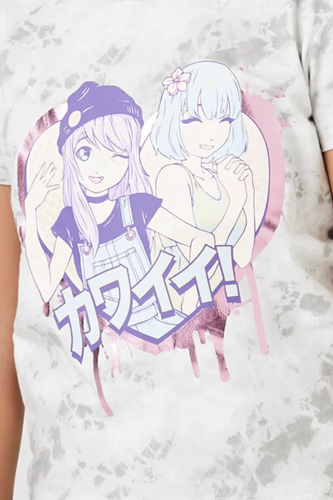 Kids Tie-Dye Anime T-Shirt (Girls + Boys) in Grey, 5/6
