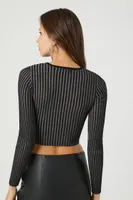 Women's Cutout Sweater-Knit Crop Top in Black/Grey Medium