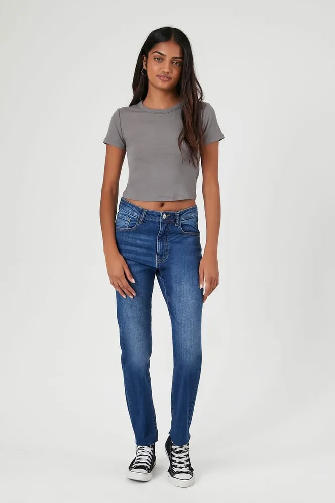 Women's Super-Stretch Mom Jeans in Dark Denim, 25