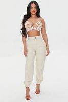 Women's Abstract Print Crop Top in Ivory Large