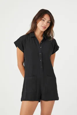 Women's Gauze Swim Cover-Up Romper Black