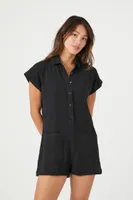 Women's Gauze Swim Cover-Up Romper in Black Medium