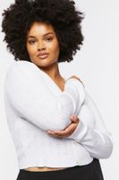 Women's Ribbed Button-Up Cardigan Sweater in White, 0X