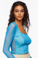 Women's Sheer Mesh Seamed Top in Blue/Sage Small